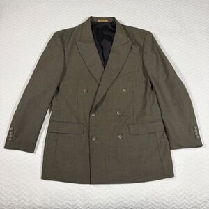 Cellini Linea Uomo Mens Blazer 42R Double Breasted Micro-Check Olive Brown EUC